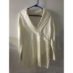 White Venus L Knitted Sweater 100% Acrylic Side Lacing , Cow Neck